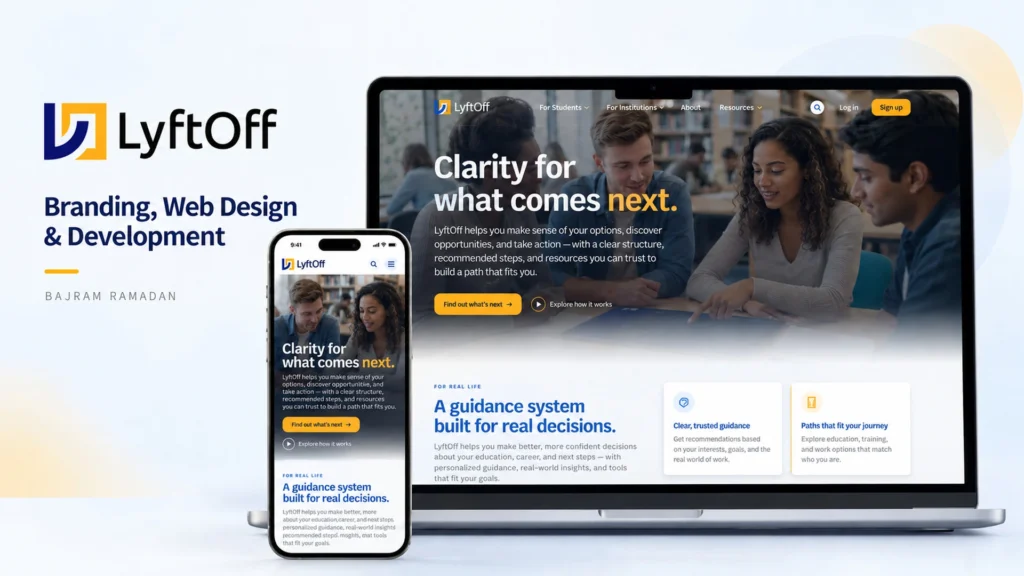 LyftOff website design with the brand logo and responsive layouts on laptop and mobile screens