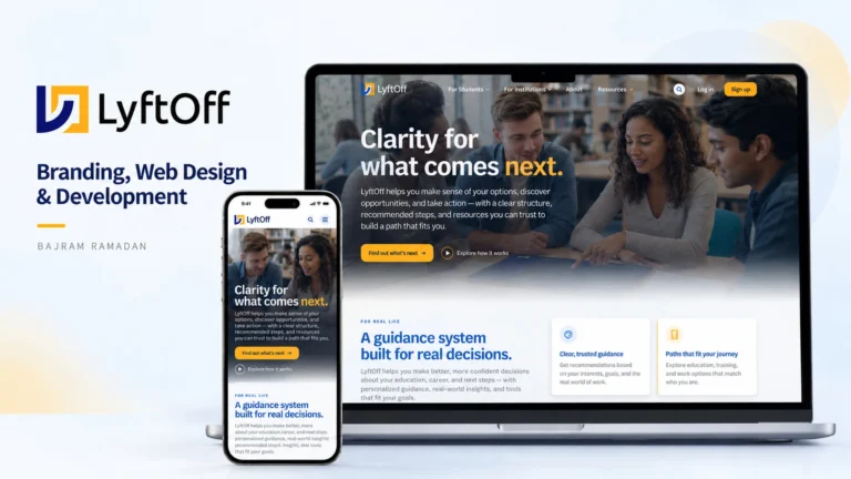 LyftOff website design with the brand logo and responsive layouts on laptop and mobile screens