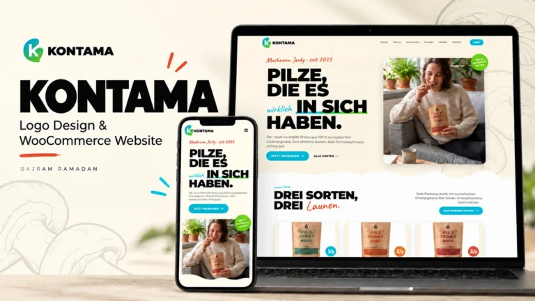 Kontama WooCommerce website with the brand logo and storefront displayed on laptop and mobile screens