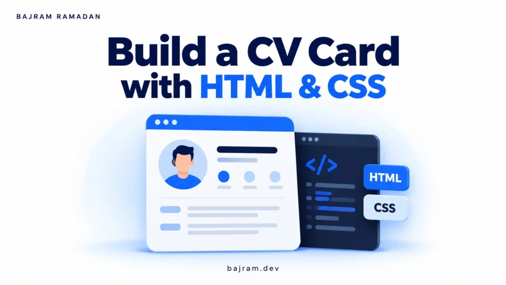Illustration of a CV card with HTML and CSS code