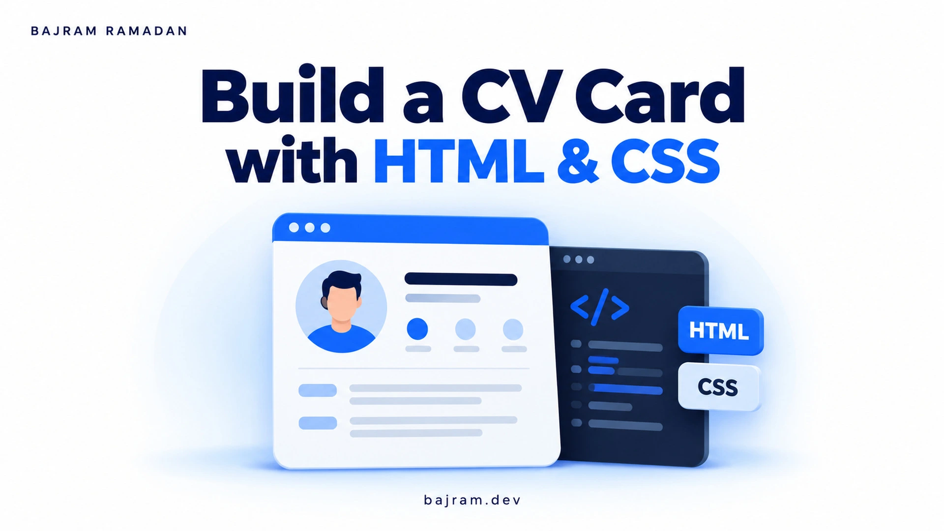 Illustration of a CV card with HTML and CSS code